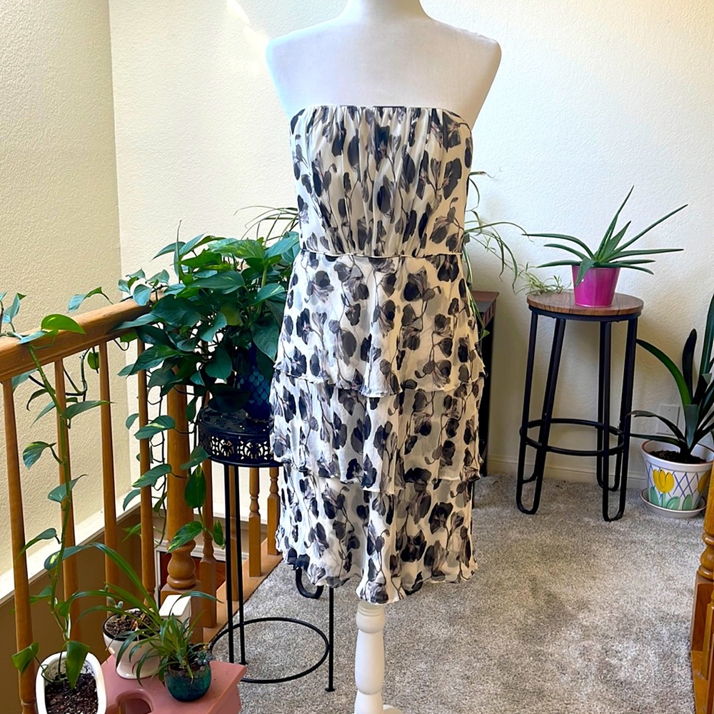 Strapless Black and White Floral Dress